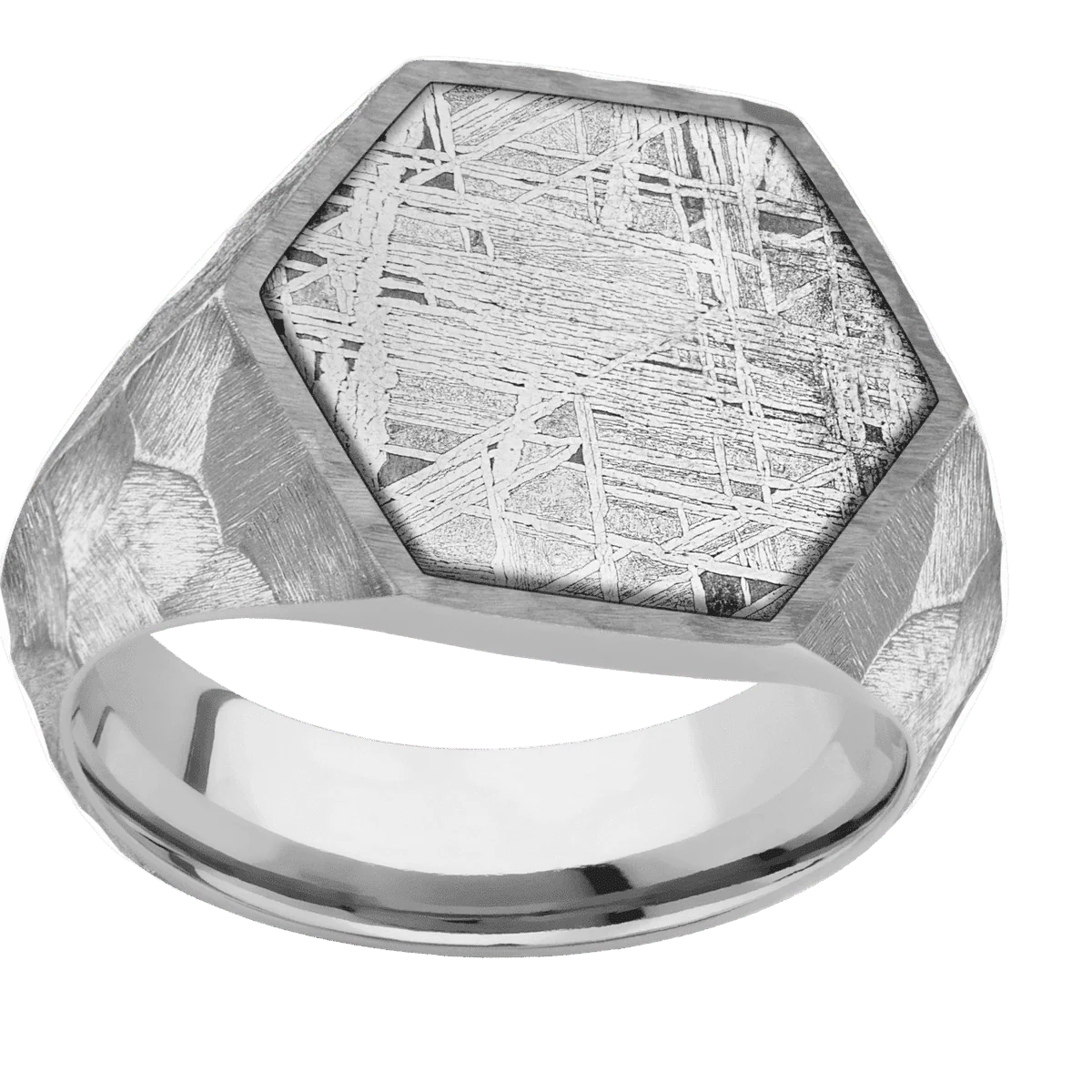 Large Hexagon signet ring (18.5x16mm) in Titanium, with a Wide style band, a Meteorite inlay. - Image 3