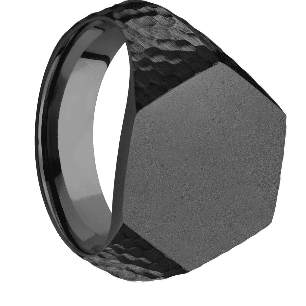 Large Hexagon signet ring (18.5x16mm) in Zirconium, with a Wide style band.