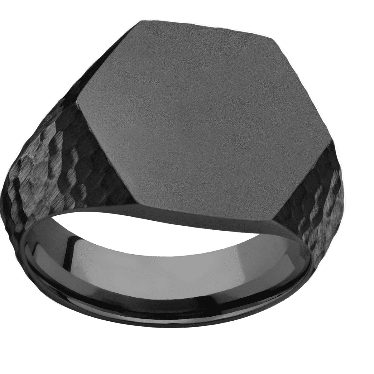 Large Hexagon signet ring (18.5x16mm) in Zirconium, with a Wide style band. - Image 3