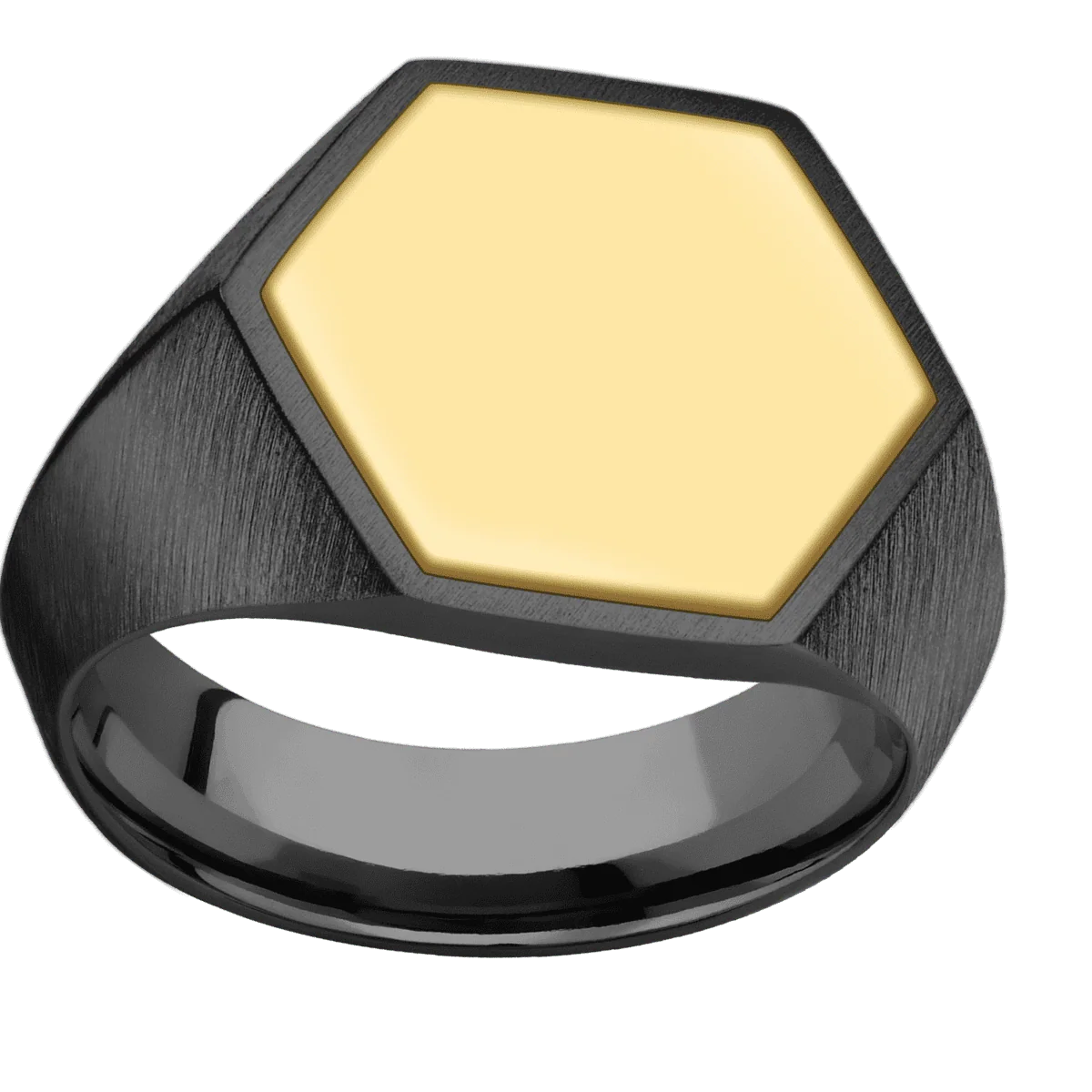 Large Hexagon signet ring (18.5x16mm) in Zirconium, with a Wide style band, a 14K Yellow Gold inlay. - Image 3