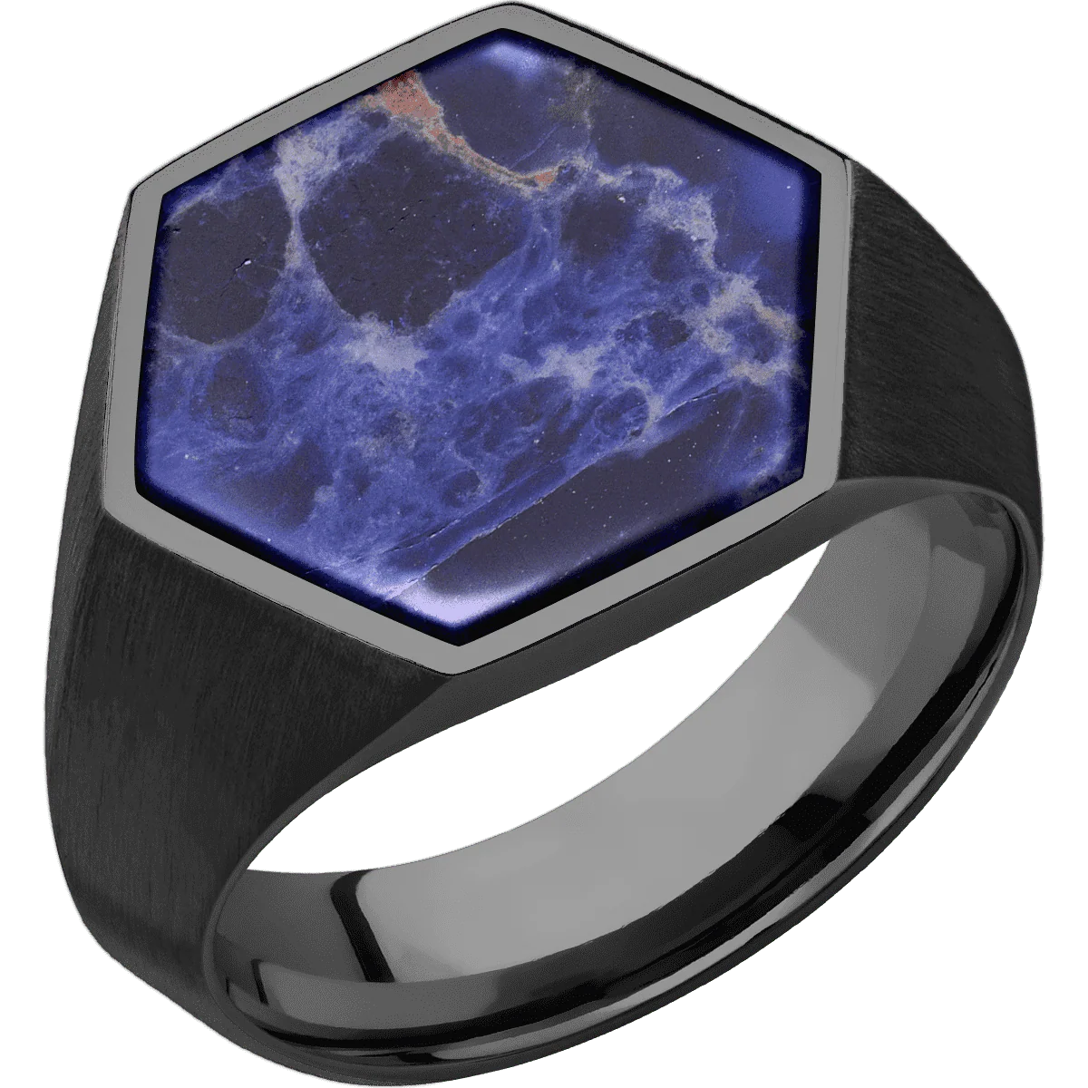 Large Hexagon signet ring (18.5x16mm) in Zirconium, with a Wide style band, a Sodalite inlay. - Image 2