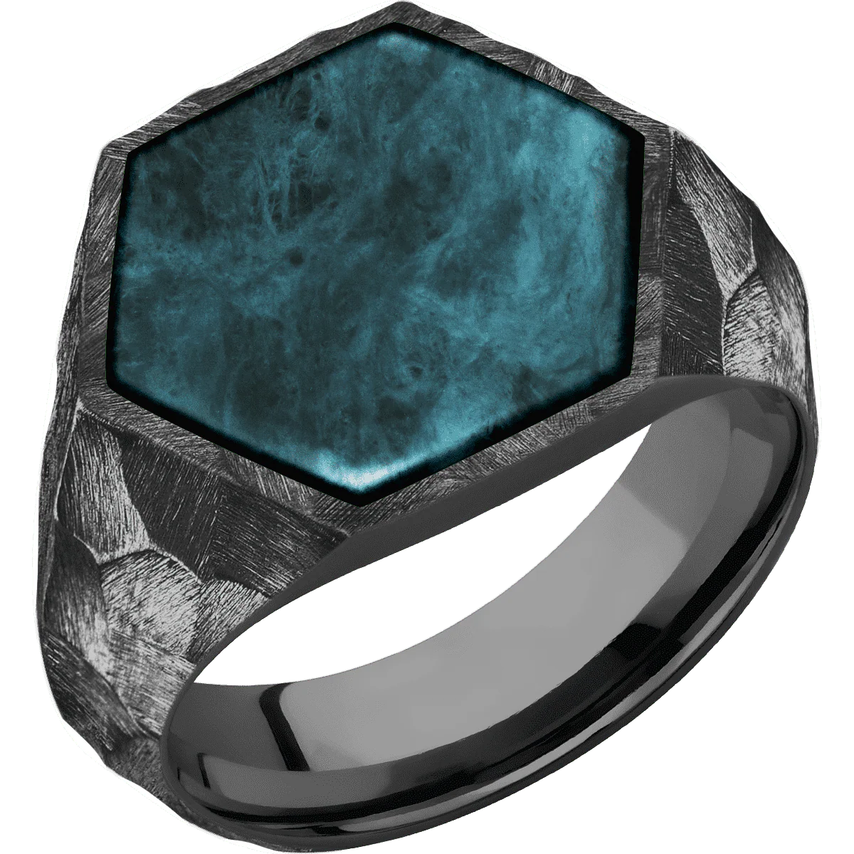 Large Hexagon signet ring (18.5x16mm) in Zirconium, with a Wide style band, a Washington Blue Jade inlay. - Image 2