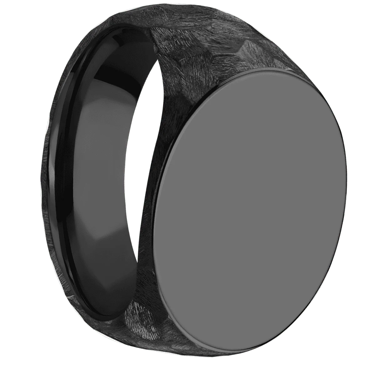 Large Horizontal Oval signet ring (20x16mm) in Zirconium, with a Wide style band.