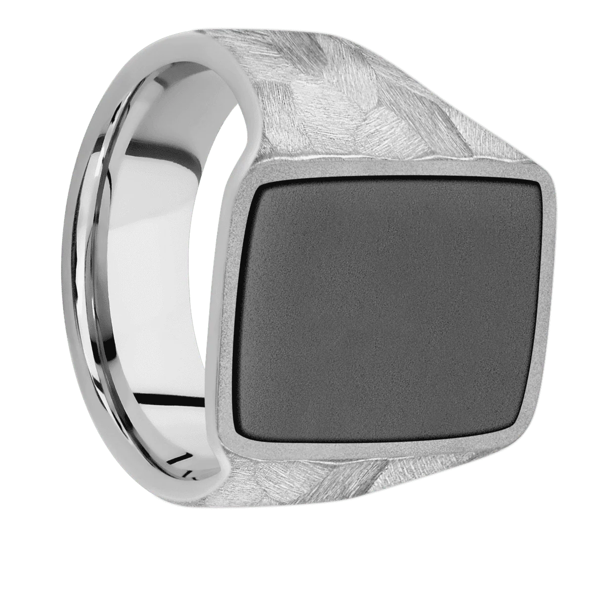 Large Rectangle signet ring (20x14.5mm) in 14K White Gold, with a Wide style band, a Zirconium inlay.