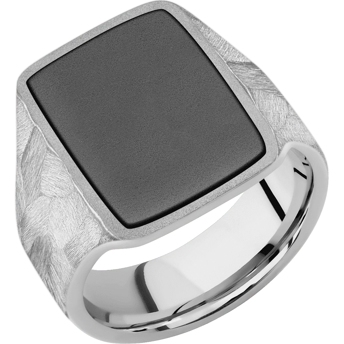 Large Rectangle signet ring (20x14.5mm) in 14K White Gold, with a Wide style band, a Zirconium inlay. - Image 2