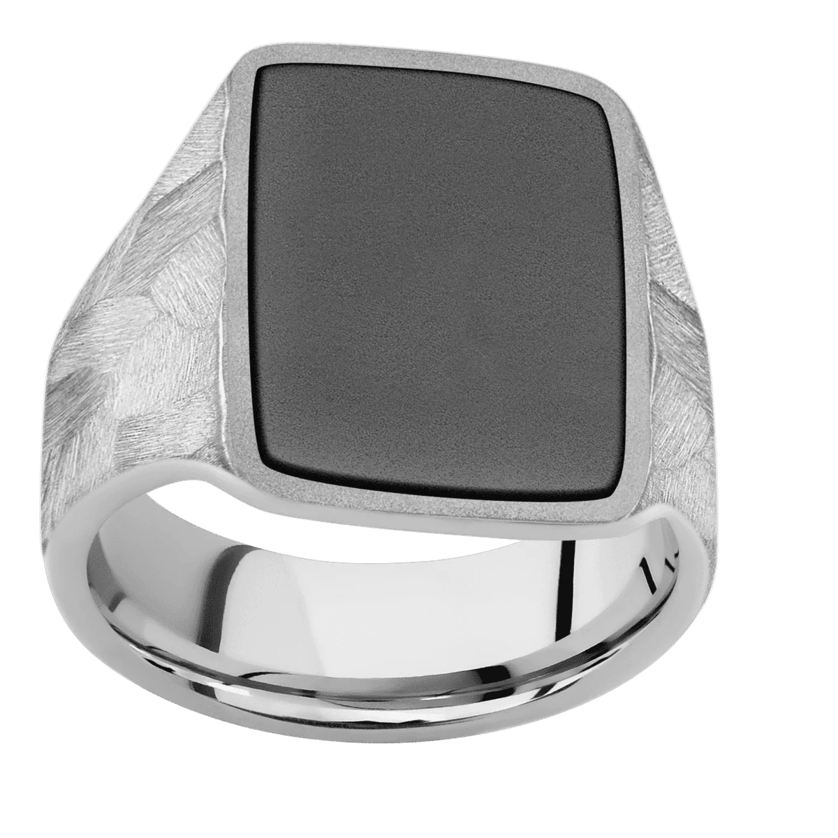 Large Rectangle signet ring (20x14.5mm) in 14K White Gold, with a Wide style band, a Zirconium inlay. - Image 3