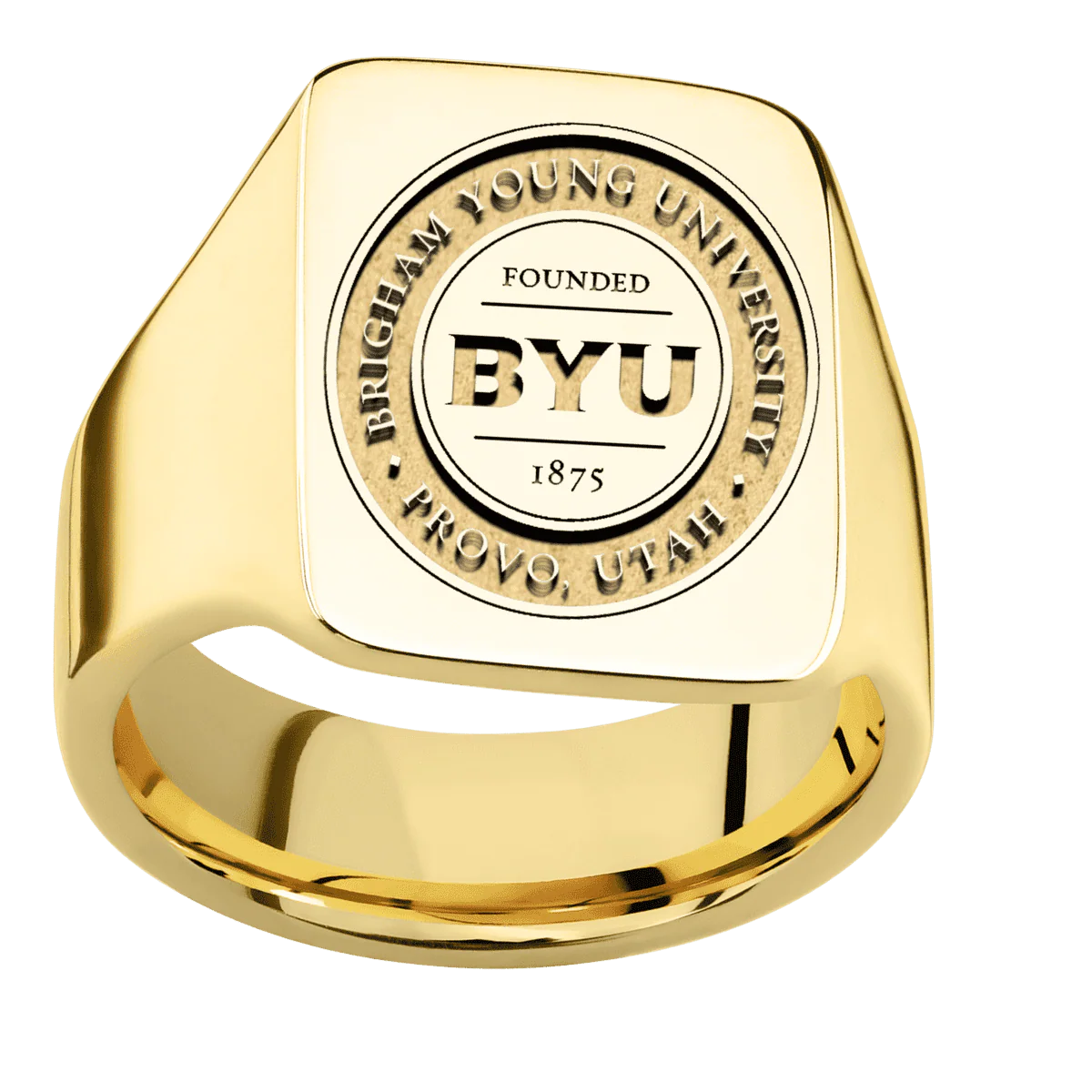Large Rectangle signet ring (20x14.5mm) in 18K Yellow Gold, with a Wide style band and a Brigham Young Univeristy Seal engraving. - Image 3