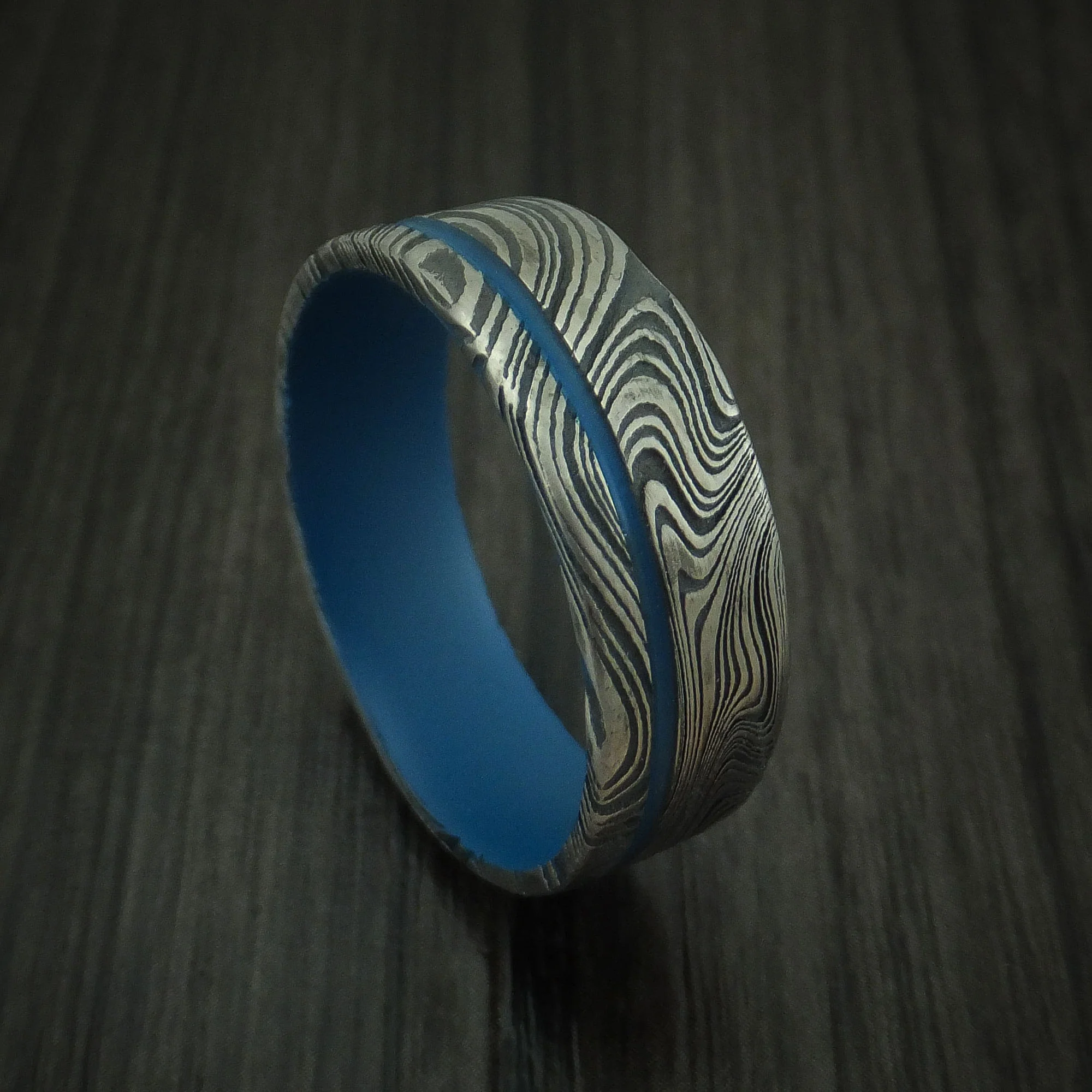 Marble Kuro Damascus Steel and Cerakote Men's Ring Custom Made