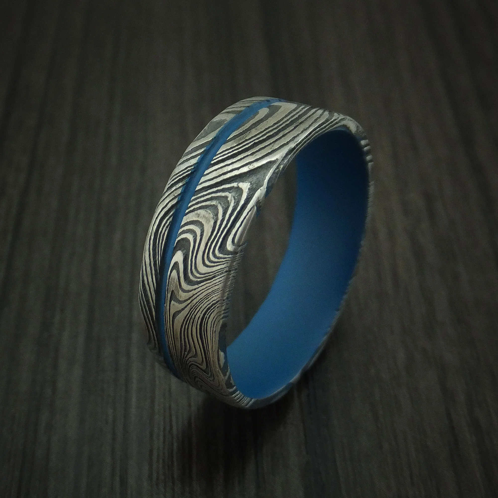 Marble Kuro Damascus Steel and Cerakote Men's Ring Custom Made - Image 4