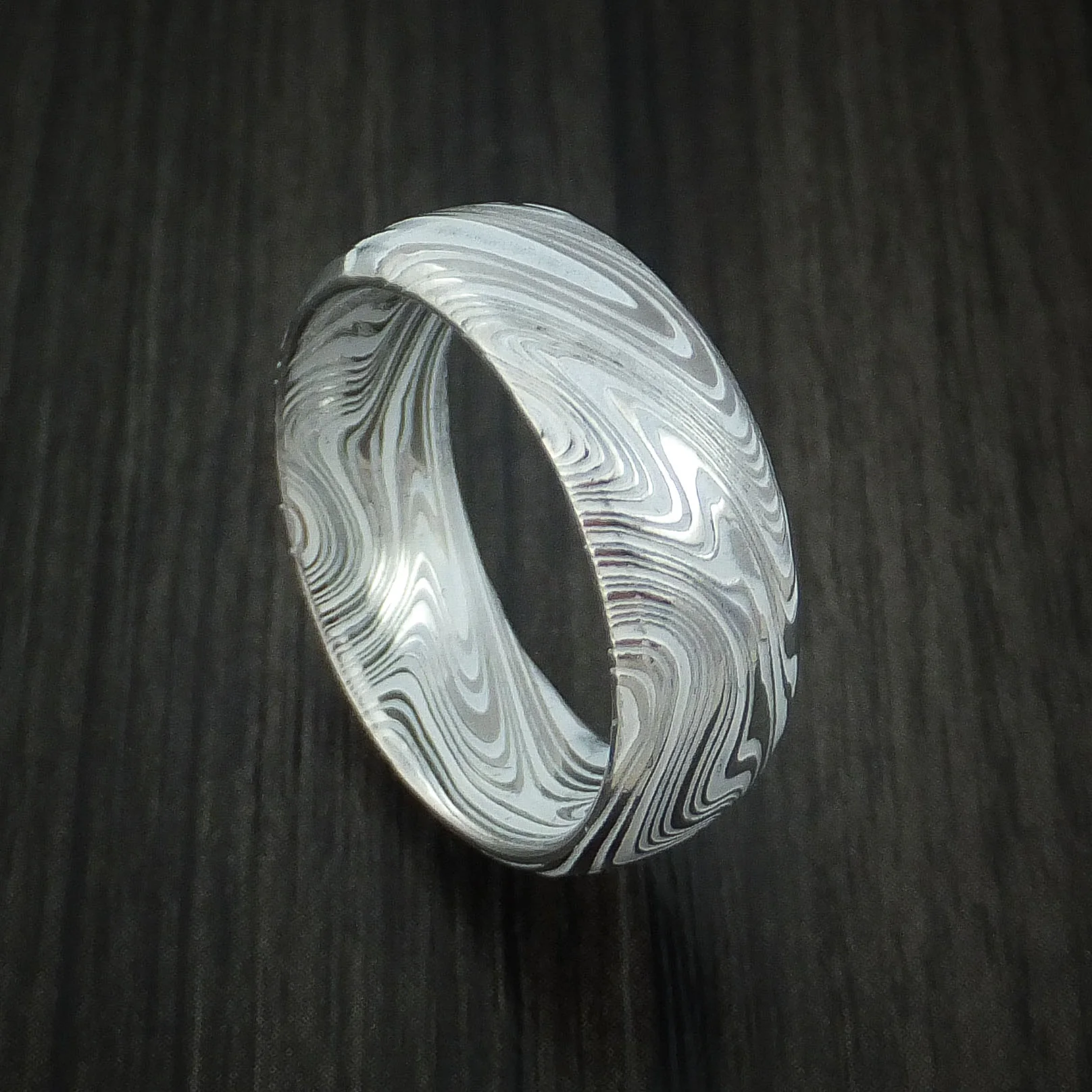 Marbled Kuro Damascus Steel and Cerakote Men's Ring Custom Made Band