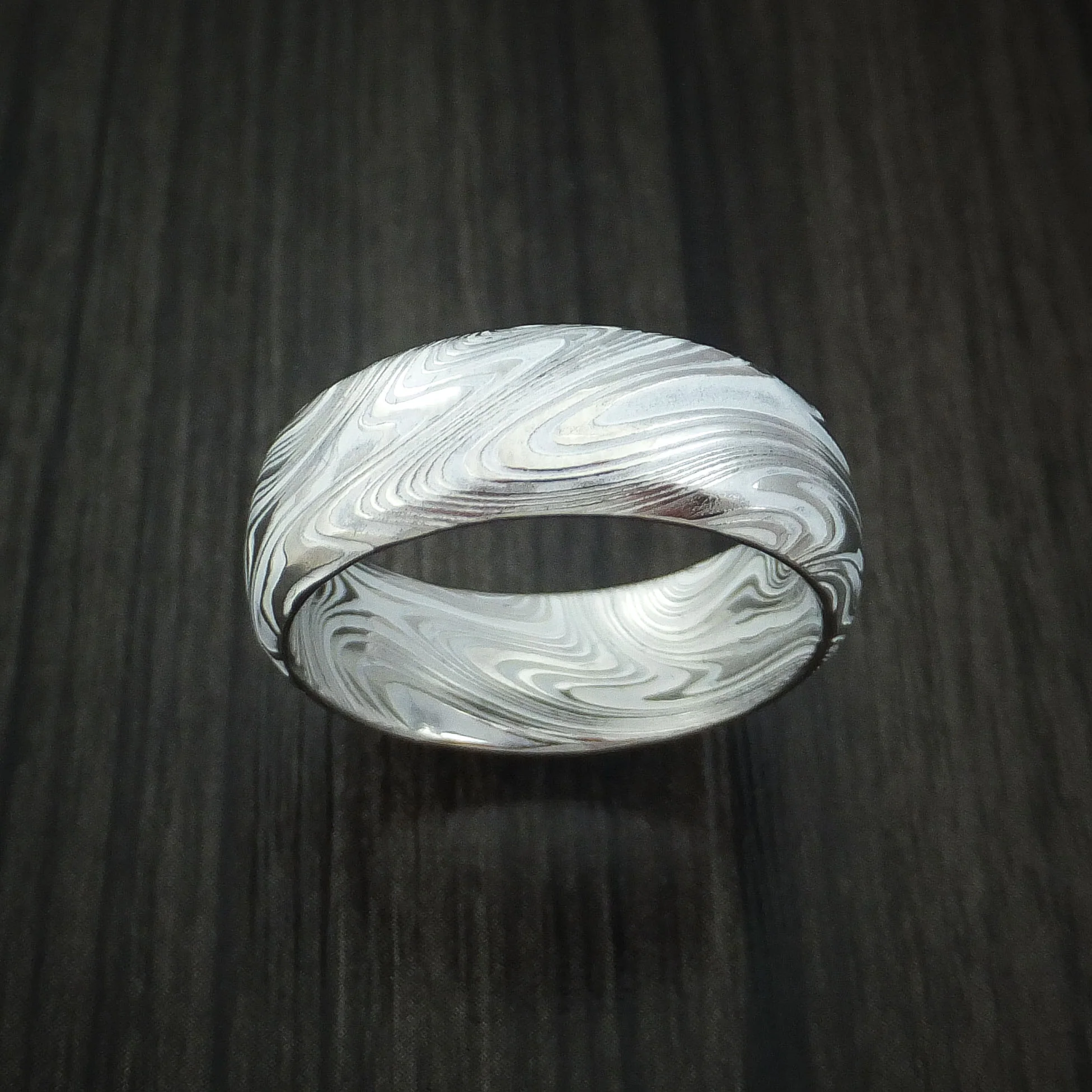 Marbled Kuro Damascus Steel and Cerakote Men's Ring Custom Made Band - Image 2