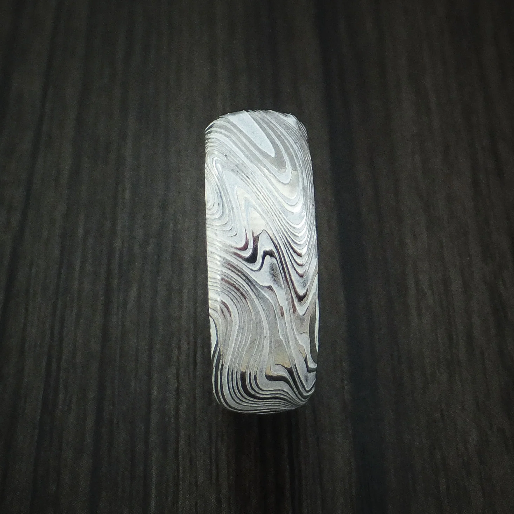 Marbled Kuro Damascus Steel and Cerakote Men's Ring Custom Made Band - Image 3