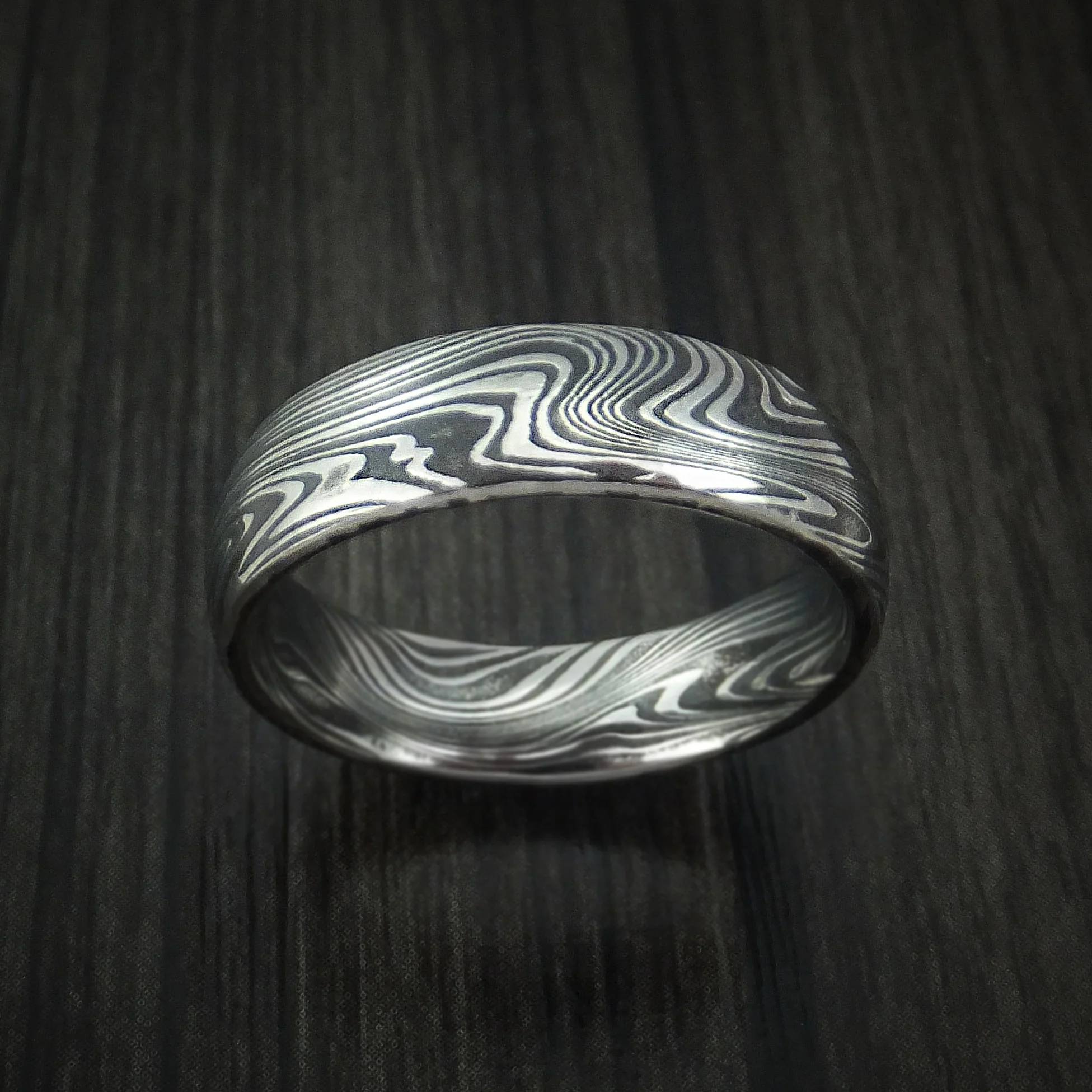 Marbled Kuro Damascus Steel Men's Ring Custom Made Wedding Band - Image 2