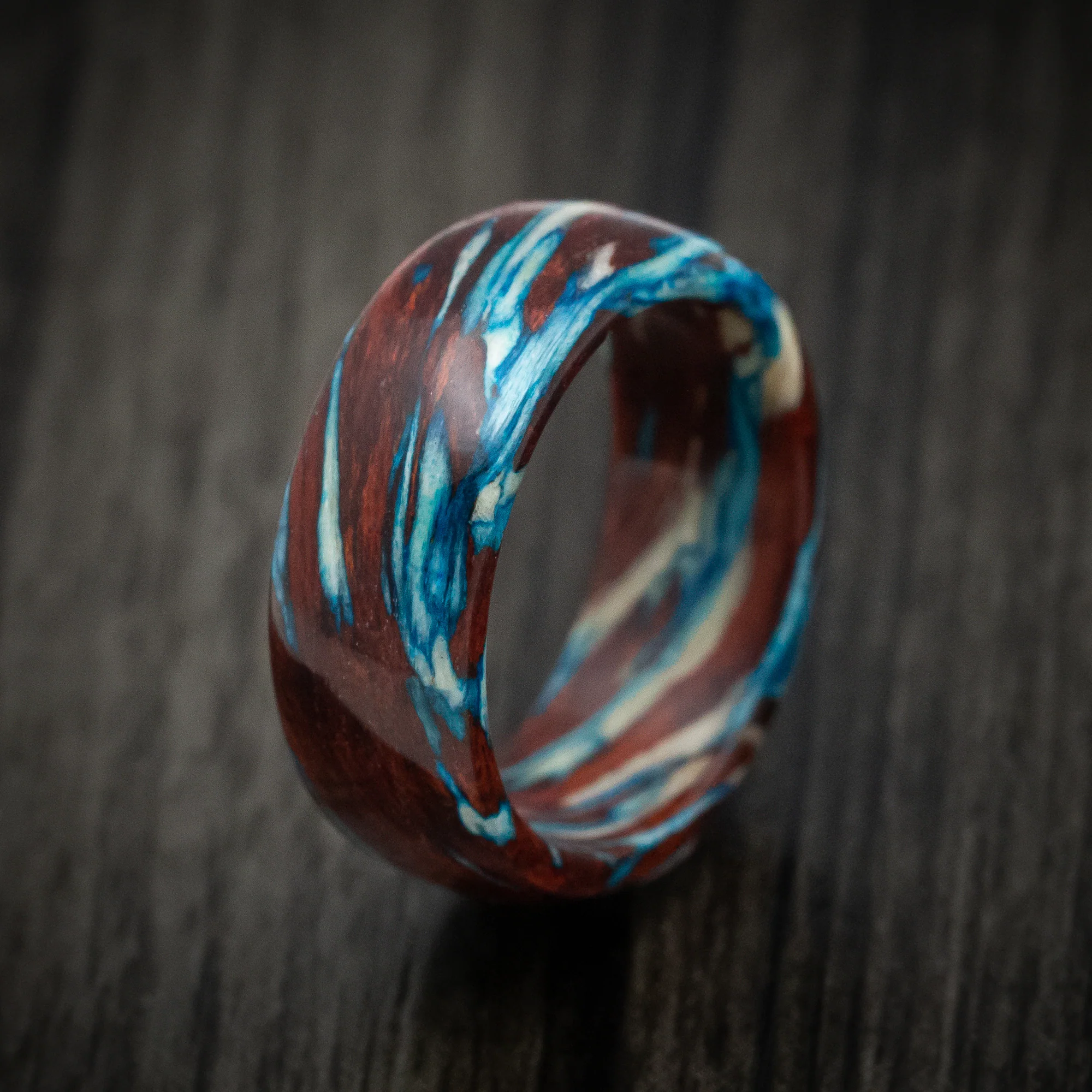Marbled Wood with Maple, Bloodwood and Blue Maple Custom Made Men's Ring - Image 4