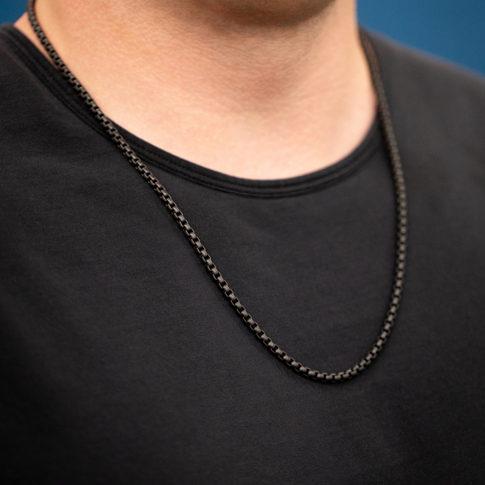 Matte Black Venetian Box Chain 24 inch Necklace