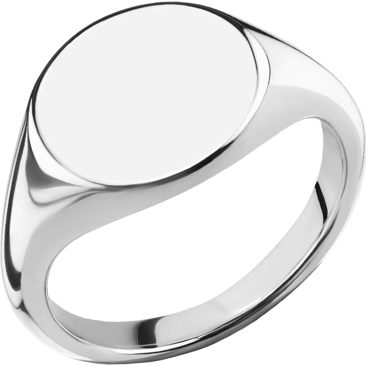 Medium Circle signet ring (14mm) in 14K White Gold, with a Thin style band. - Image 2