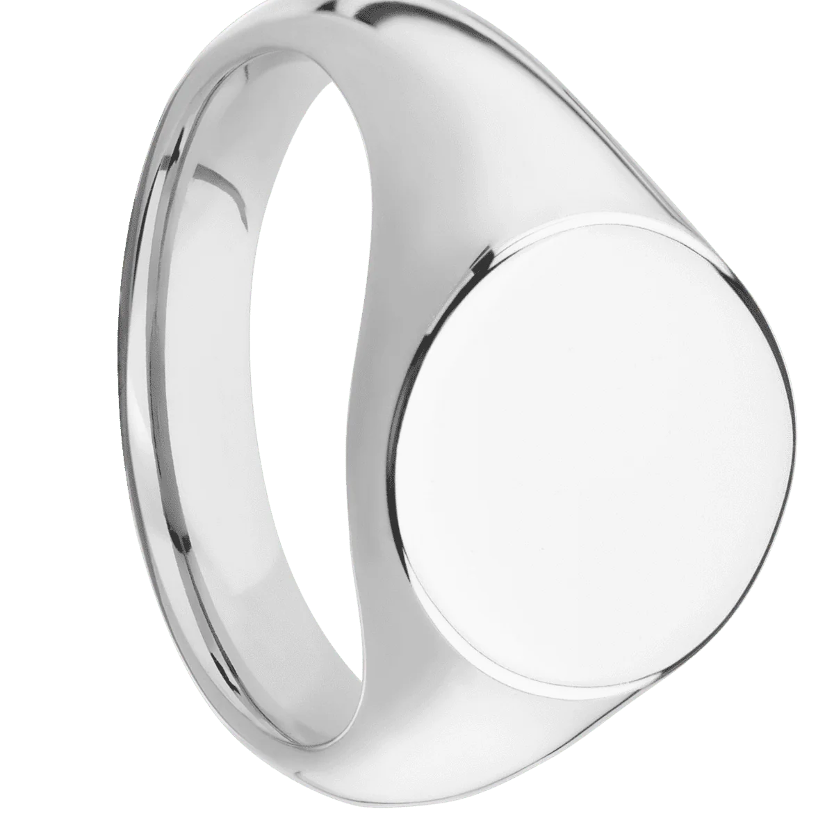 Medium Circle signet ring (14mm) in Palladium Silver, with a Wide style band.