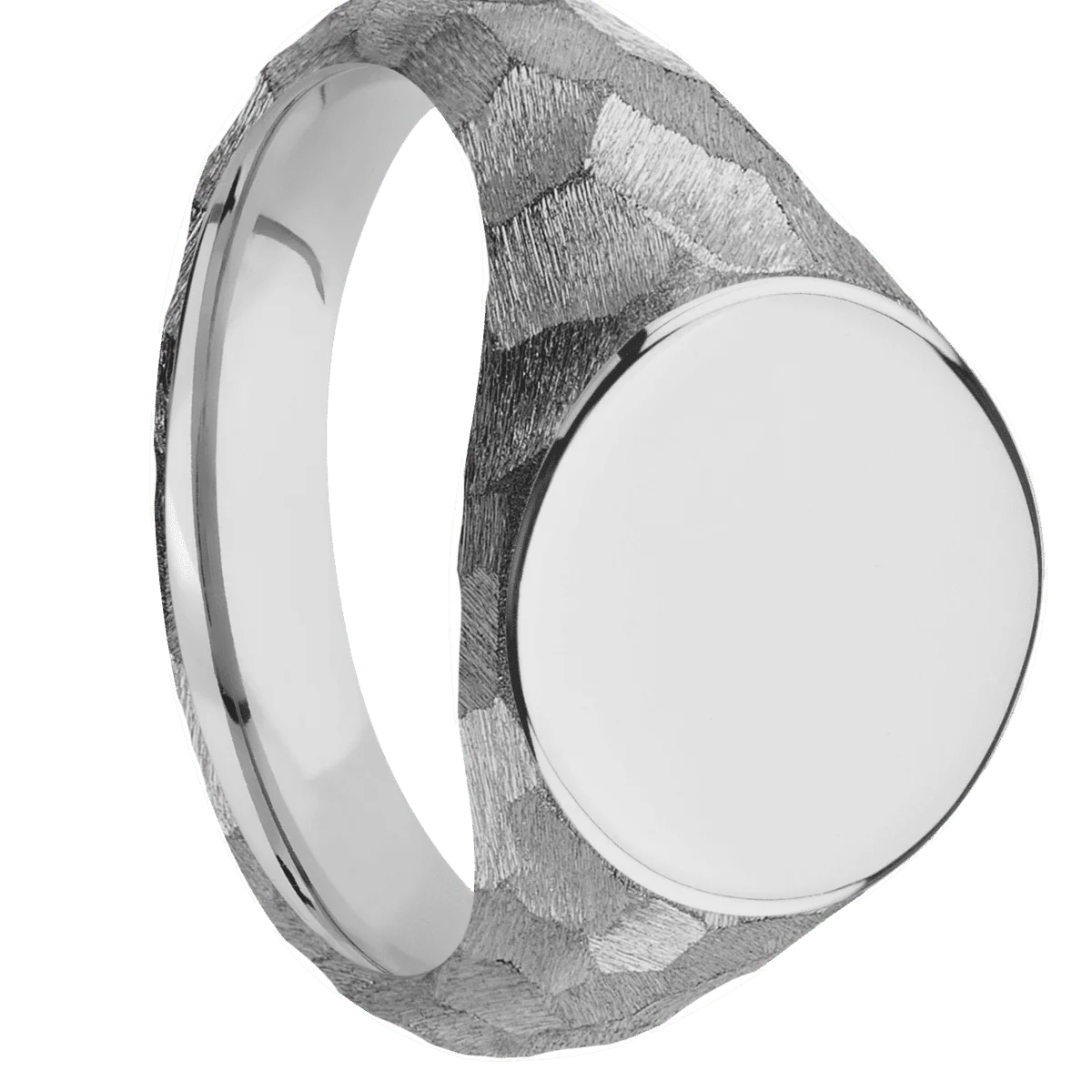 Medium Circle signet ring (14mm) in Titanium, with a Wide style band.
