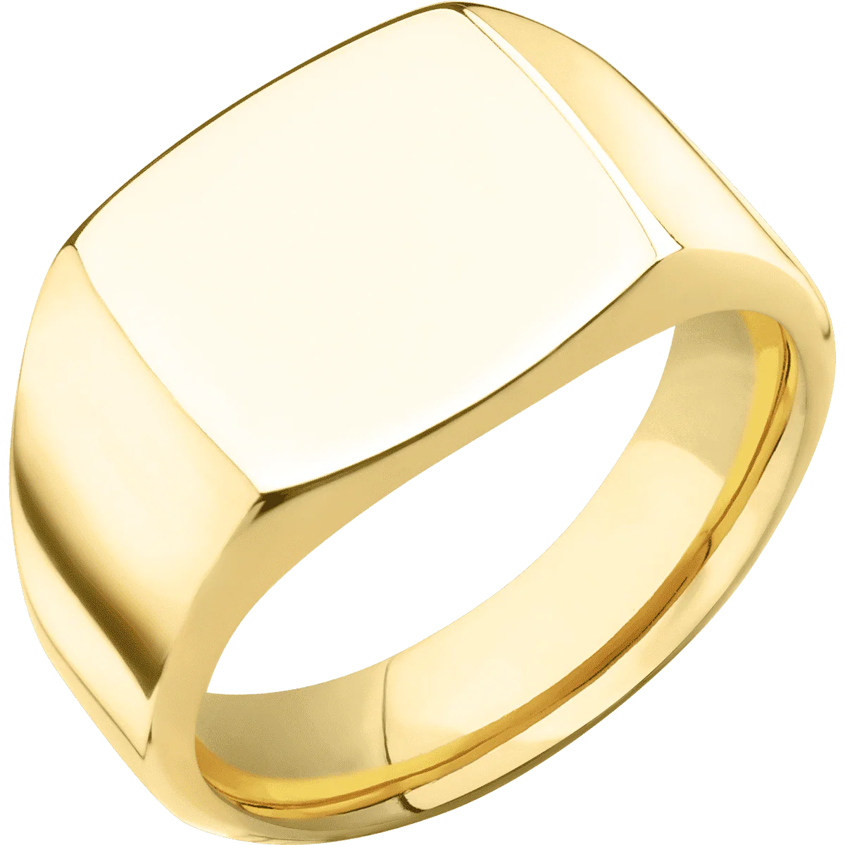 Medium Cushion signet ring (14x14mm) in 10K Yellow Gold, with a Wide style band. - Image 2
