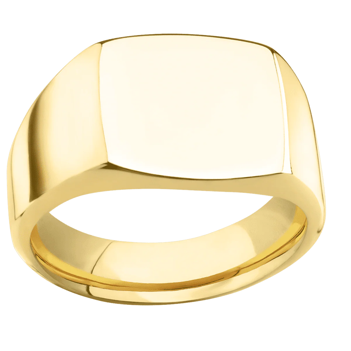Medium Cushion signet ring (14x14mm) in 10K Yellow Gold, with a Wide style band. - Image 3