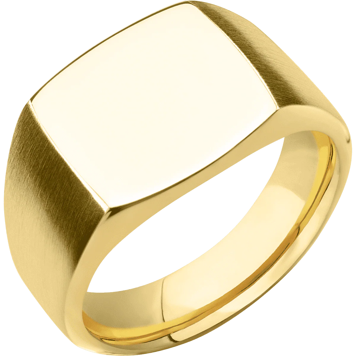 Medium Cushion signet ring (14x14mm) in 10K Yellow Gold, with a Wide style band. - Image 2