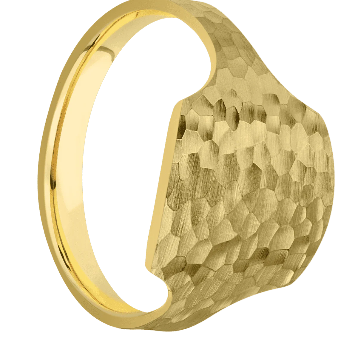 Medium Cushion signet ring (14x14mm) in 14K Yellow Gold, with a Cigar style band.