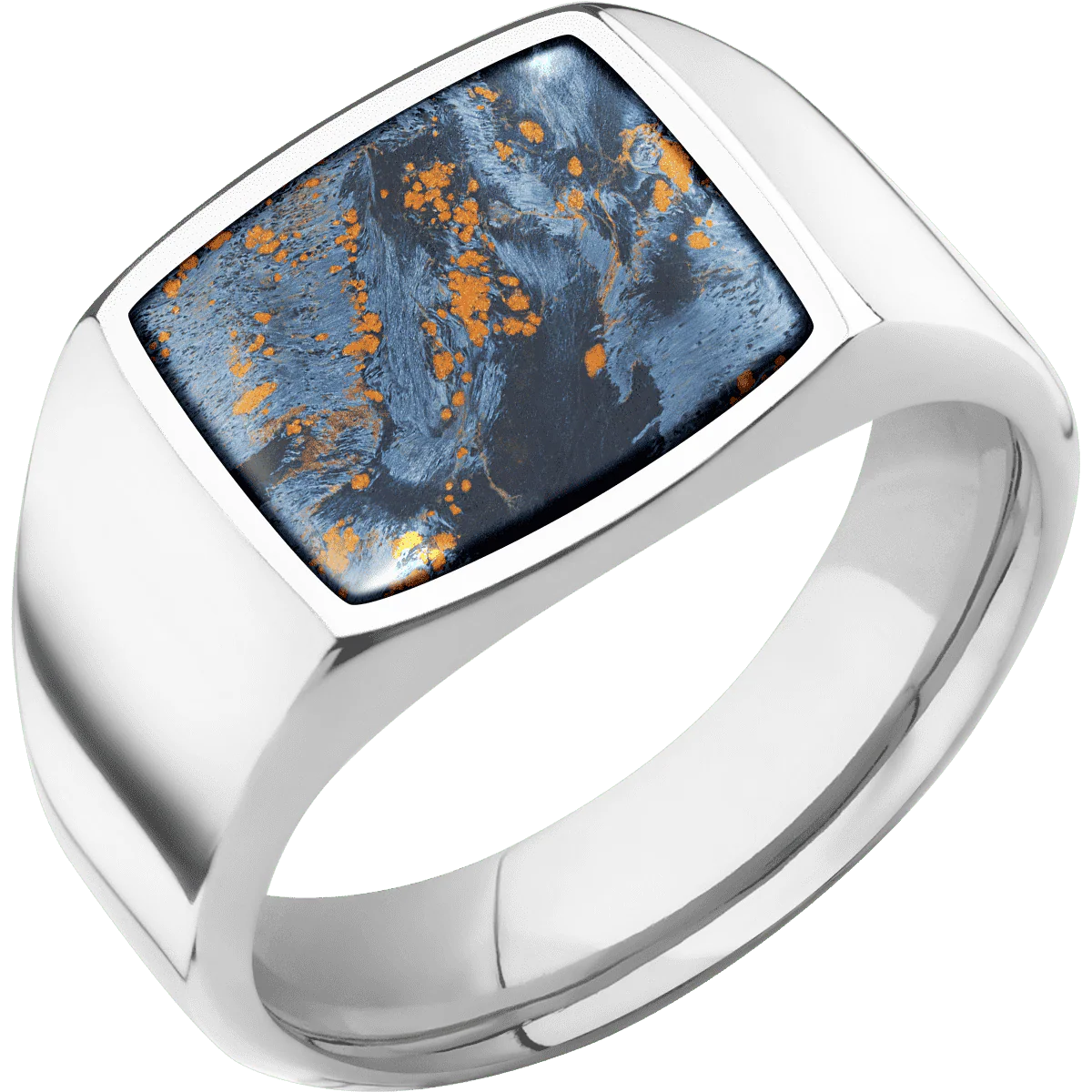 Medium Cushion signet ring (14x14mm) in Palladium Silver, with a Wide style band, a Pietersite inlay. - Image 2
