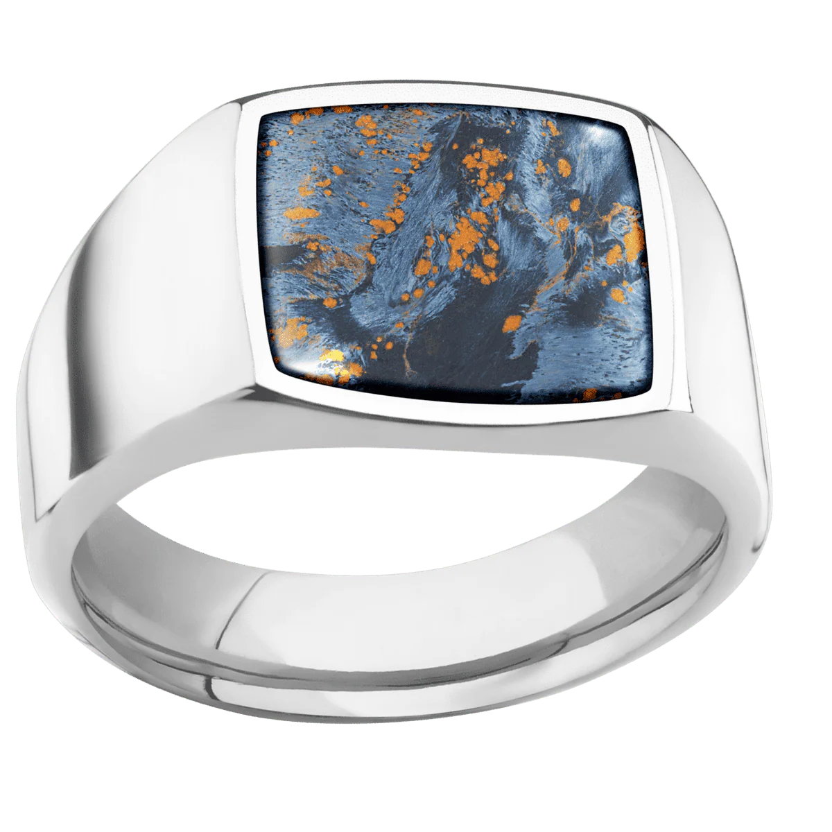 Medium Cushion signet ring (14x14mm) in Palladium Silver, with a Wide style band, a Pietersite inlay. - Image 3