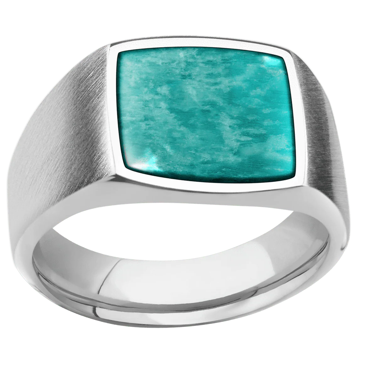 Medium Cushion signet ring (14x14mm) in Palladium Silver, with a Wide style band, an Amazonite inlay. - Image 3