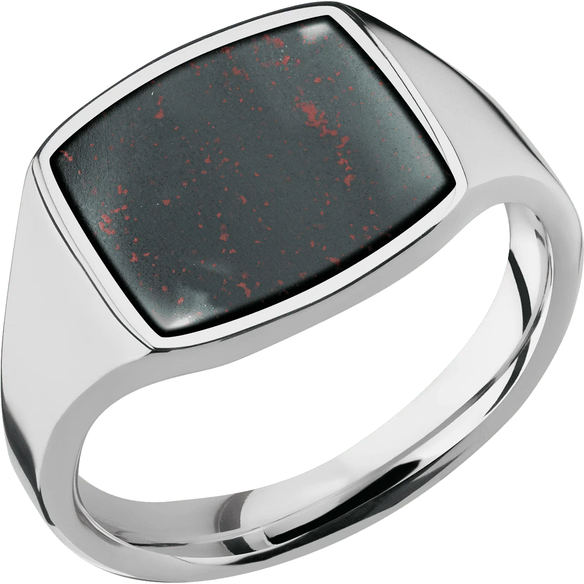 Medium Cushion signet ring (14x14mm) in Titanium, with a Thin style band, a Blood Stone inlay. - Image 2