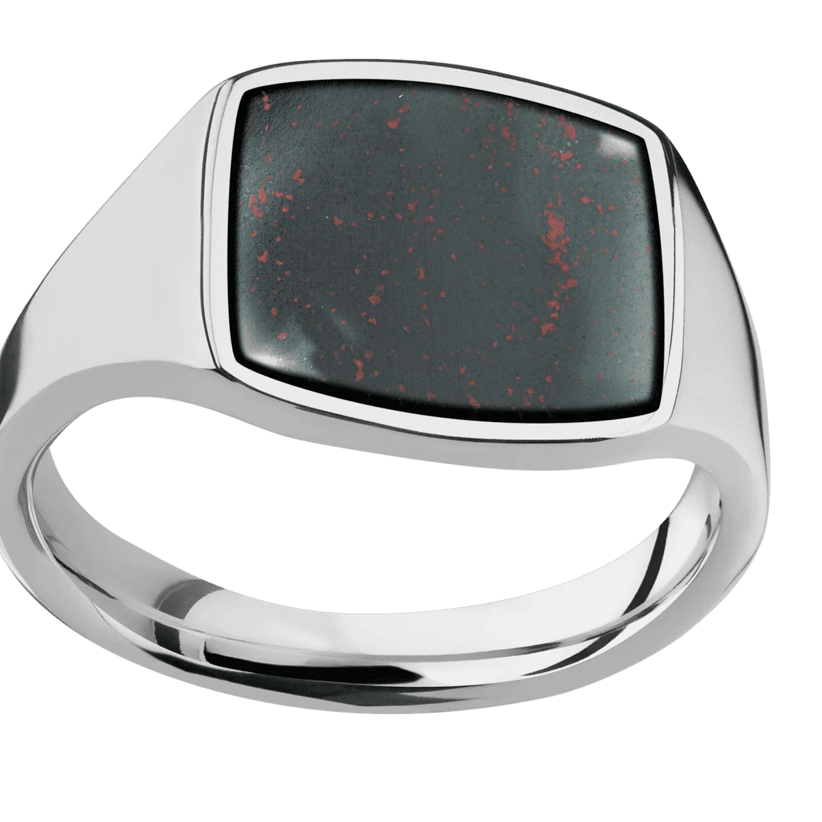 Medium Cushion signet ring (14x14mm) in Titanium, with a Thin style band, a Blood Stone inlay. - Image 3