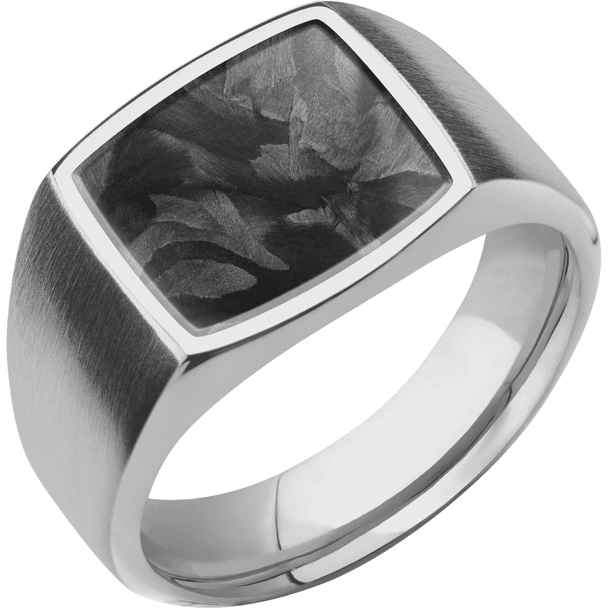 Medium Cushion signet ring (14x14mm) in Titanium, with a Wide style band, a Forged Carbon Fiber inlay. - Image 2