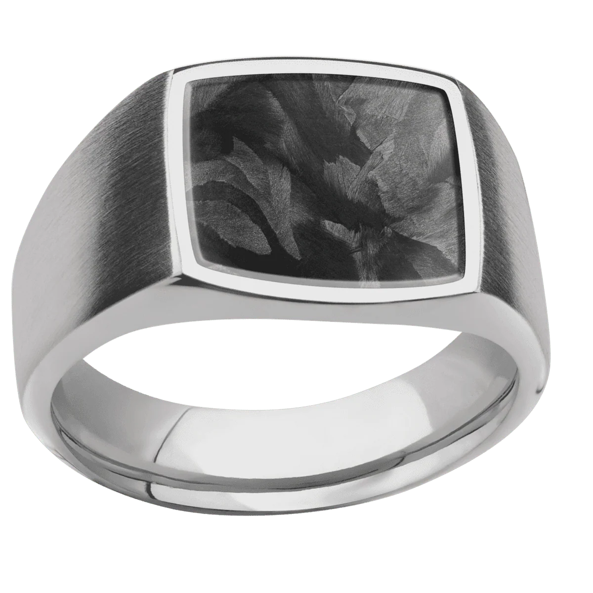 Medium Cushion signet ring (14x14mm) in Titanium, with a Wide style band, a Forged Carbon Fiber inlay. - Image 3