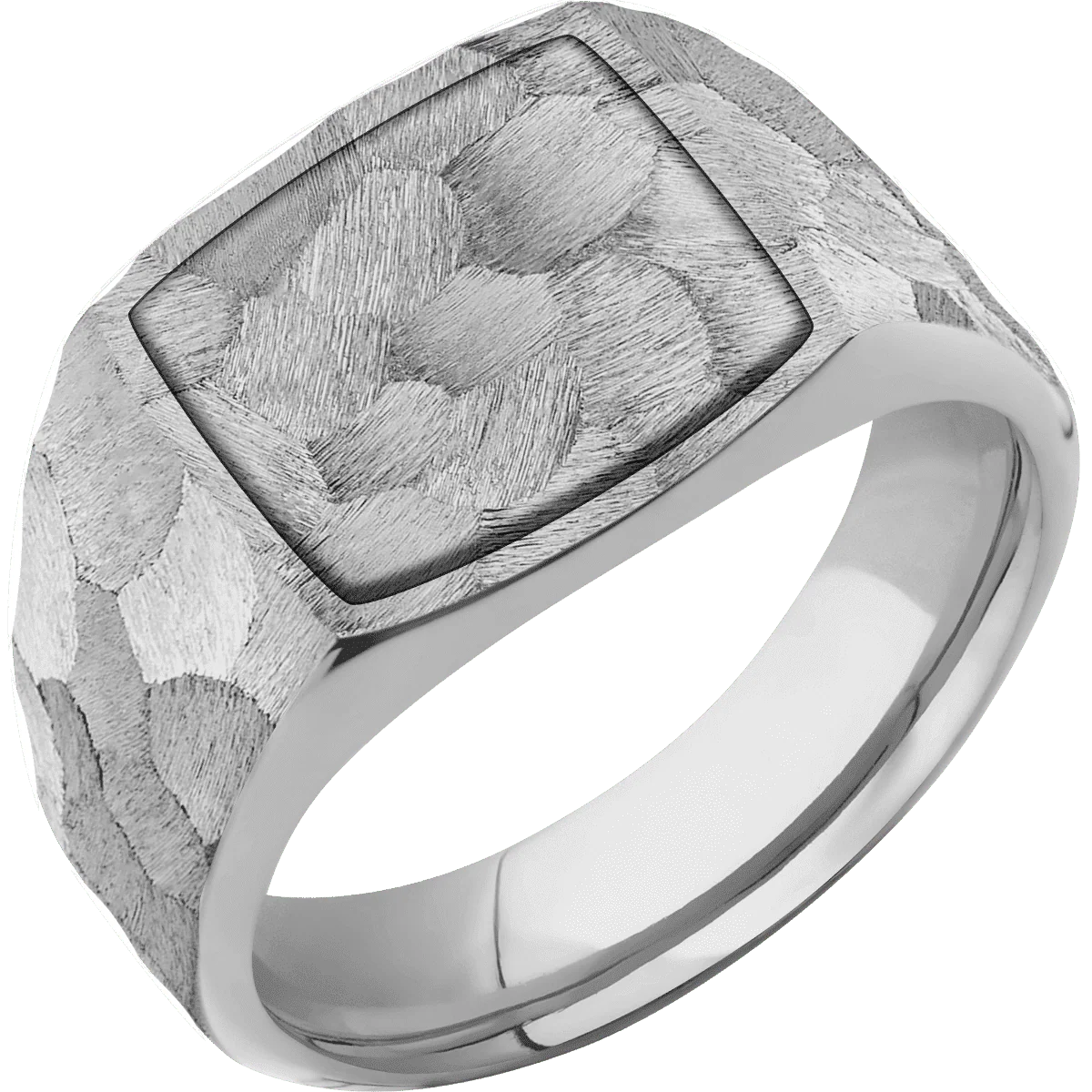 Medium Cushion signet ring (14x14mm) in Titanium, with a Wide style band, a Titanium inlay. - Image 2