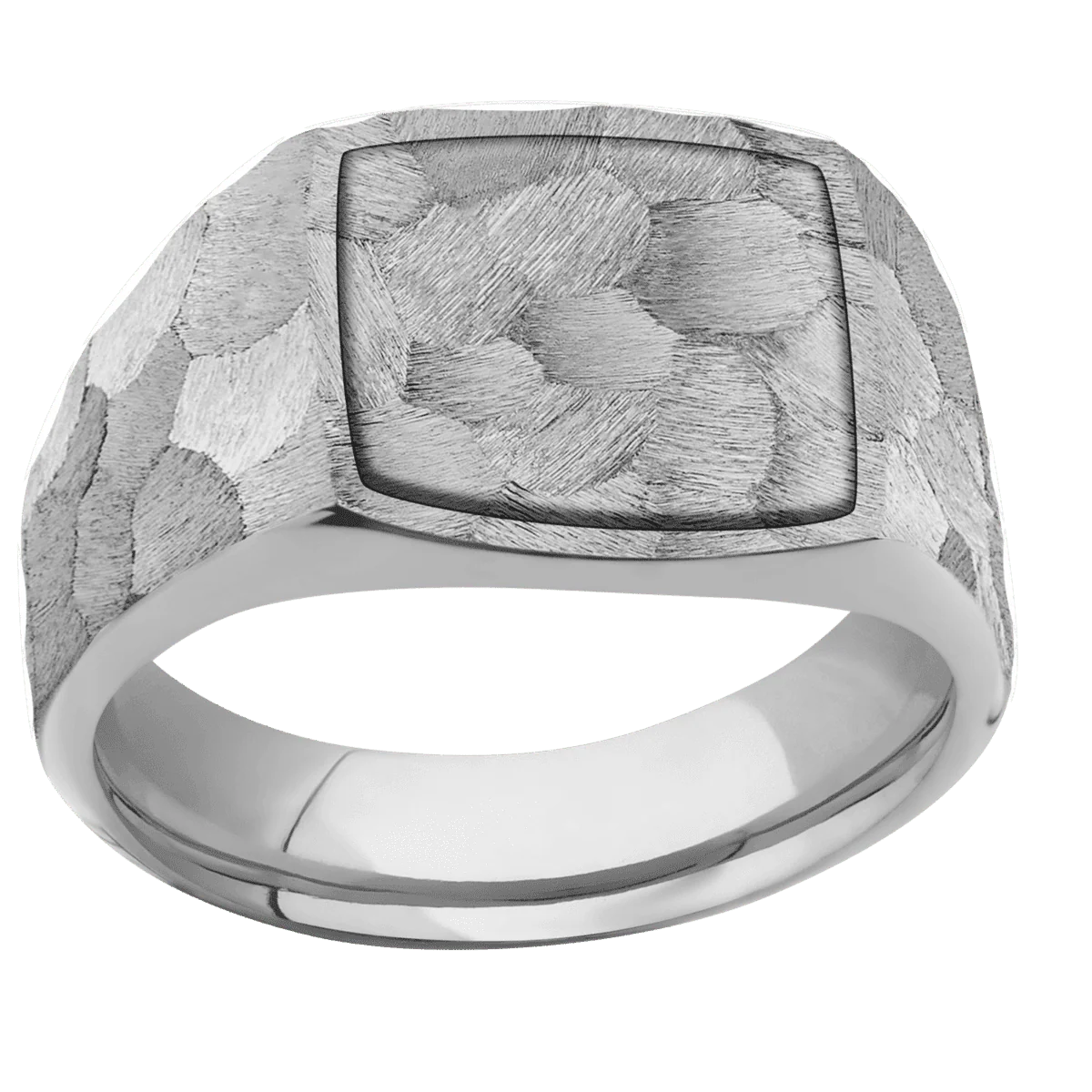 Medium Cushion signet ring (14x14mm) in Titanium, with a Wide style band, a Titanium inlay. - Image 3