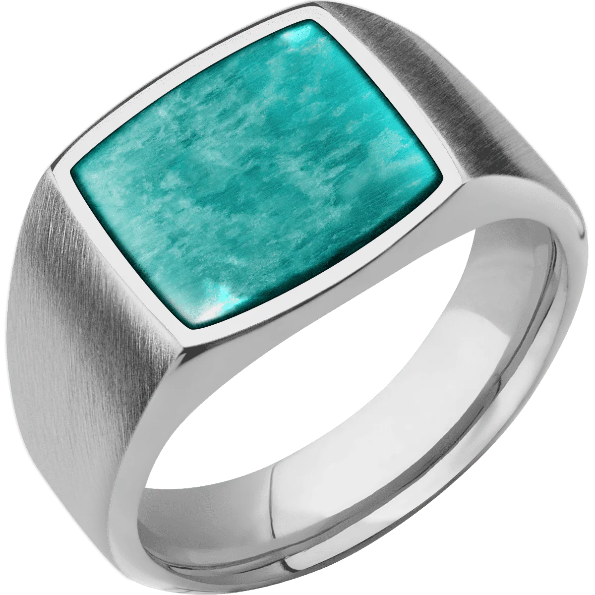 Medium Cushion signet ring (14x14mm) in Titanium, with a Wide style band, an Amazonite inlay. - Image 2