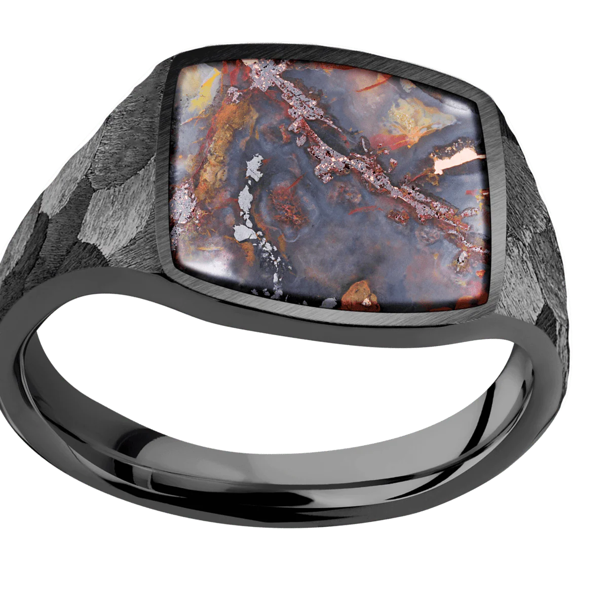 Medium Cushion signet ring (14x14mm) in Zirconium, with a Thin style band, a Chrysocopper inlay. - Image 3