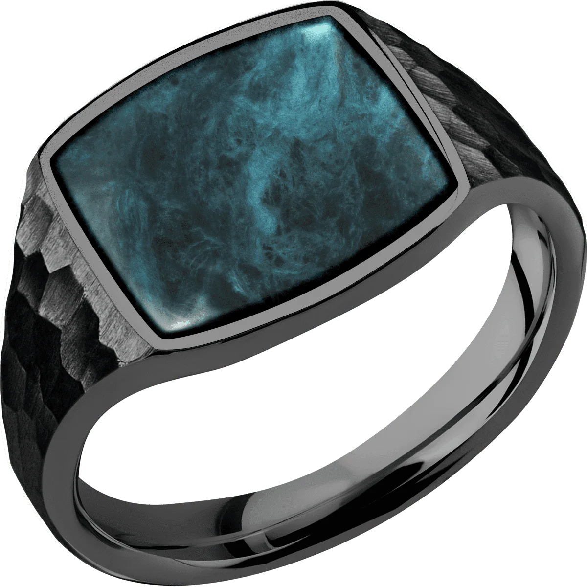 Medium Cushion signet ring (14x14mm) in Zirconium, with a Thin style band, a Washington Blue Jade inlay. - Image 2
