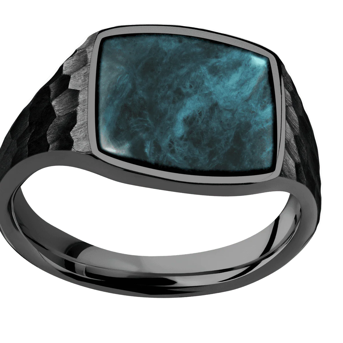 Medium Cushion signet ring (14x14mm) in Zirconium, with a Thin style band, a Washington Blue Jade inlay. - Image 3