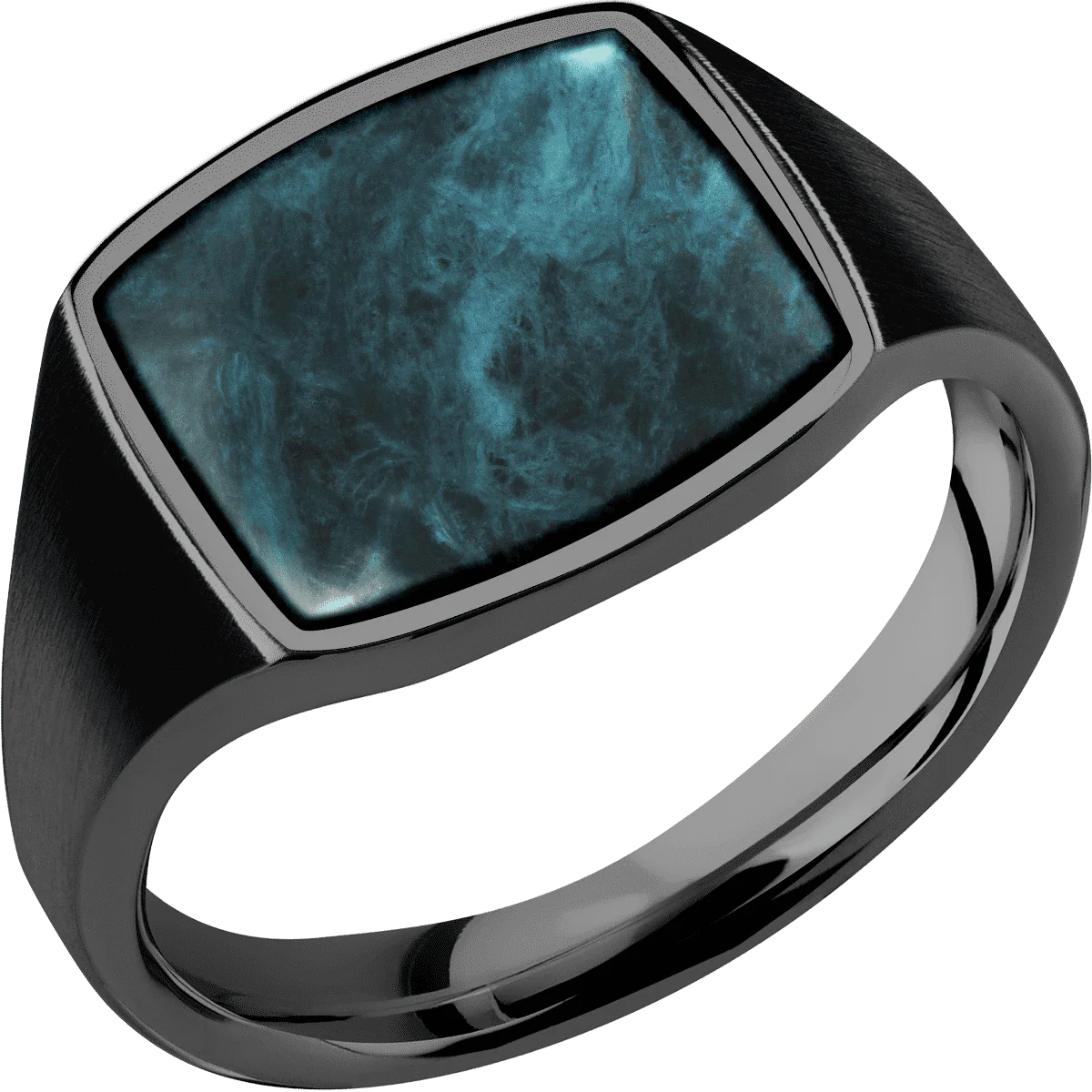 Medium Cushion signet ring (14x14mm) in Zirconium, with a Thin style band, a Washington Blue Jade inlay. - Image 2