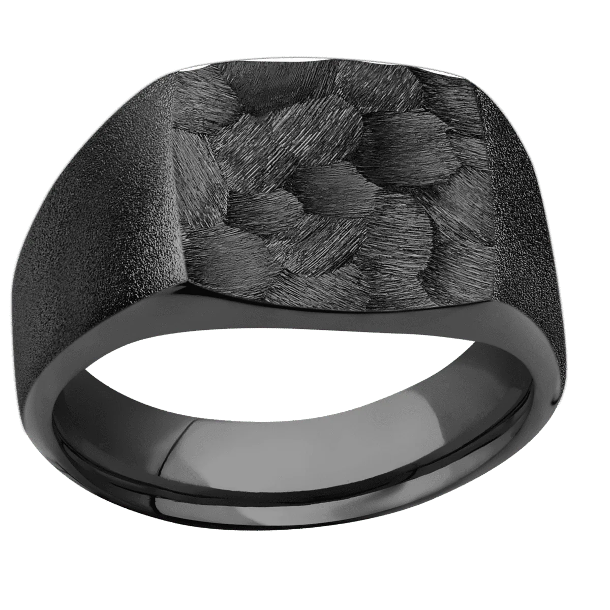 Medium Cushion signet ring (14x14mm) in Zirconium, with a Wide style band. - Image 3