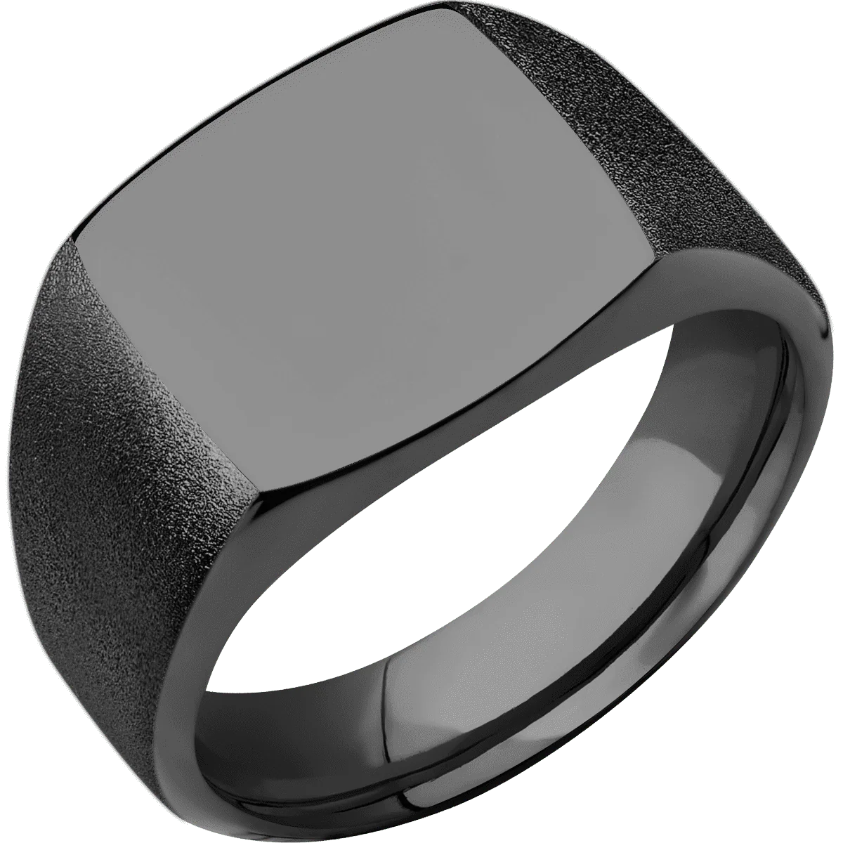 Medium Cushion signet ring (14x14mm) in Zirconium, with a Wide style band. - Image 2