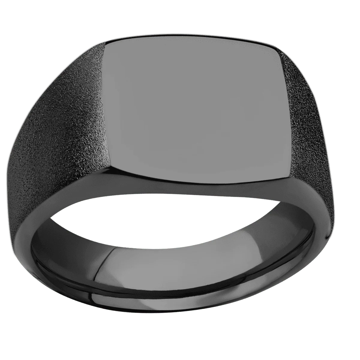 Medium Cushion signet ring (14x14mm) in Zirconium, with a Wide style band. - Image 3