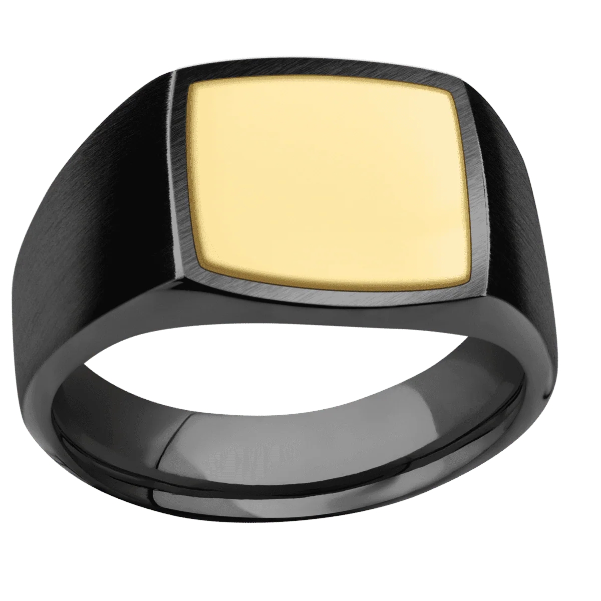 Medium Cushion signet ring (14x14mm) in Zirconium, with a Wide style band, a 14K Yellow Gold inlay. - Image 3