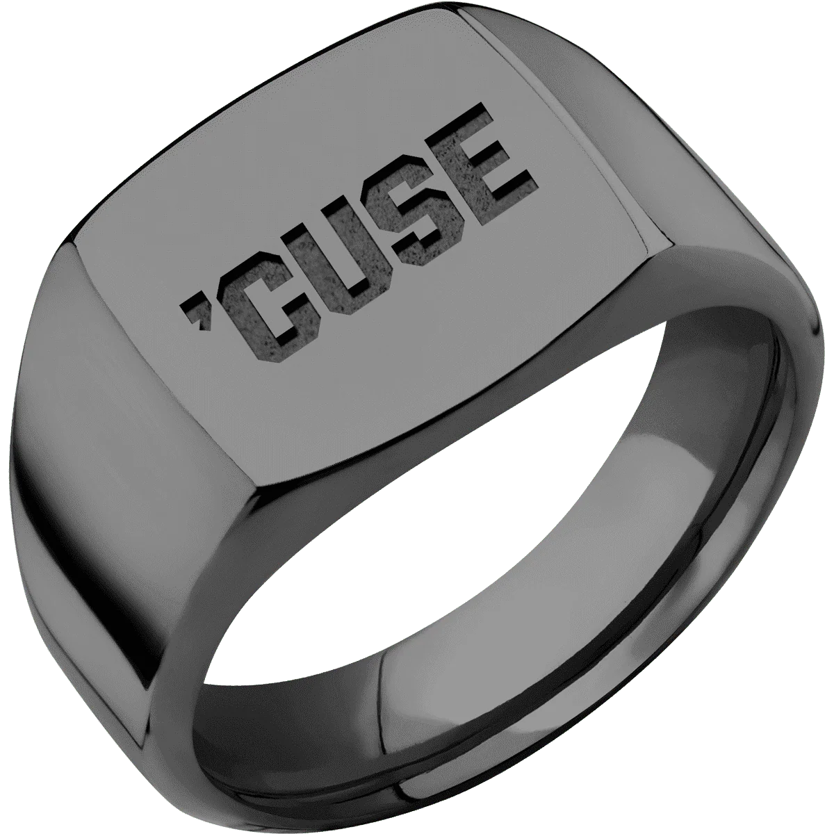 Medium Cushion signet ring (14x14mm) in Zirconium, with a Wide style band and a Syracuse Cuse Wordmark engraving. - Image 2