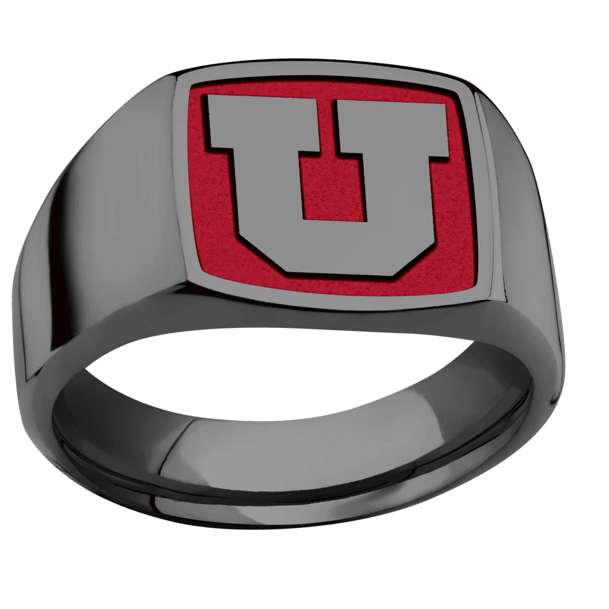 Medium Cushion signet ring (14x14mm) in Zirconium, with a Wide style band and an Utah Block U Rev engraving. - Image 3