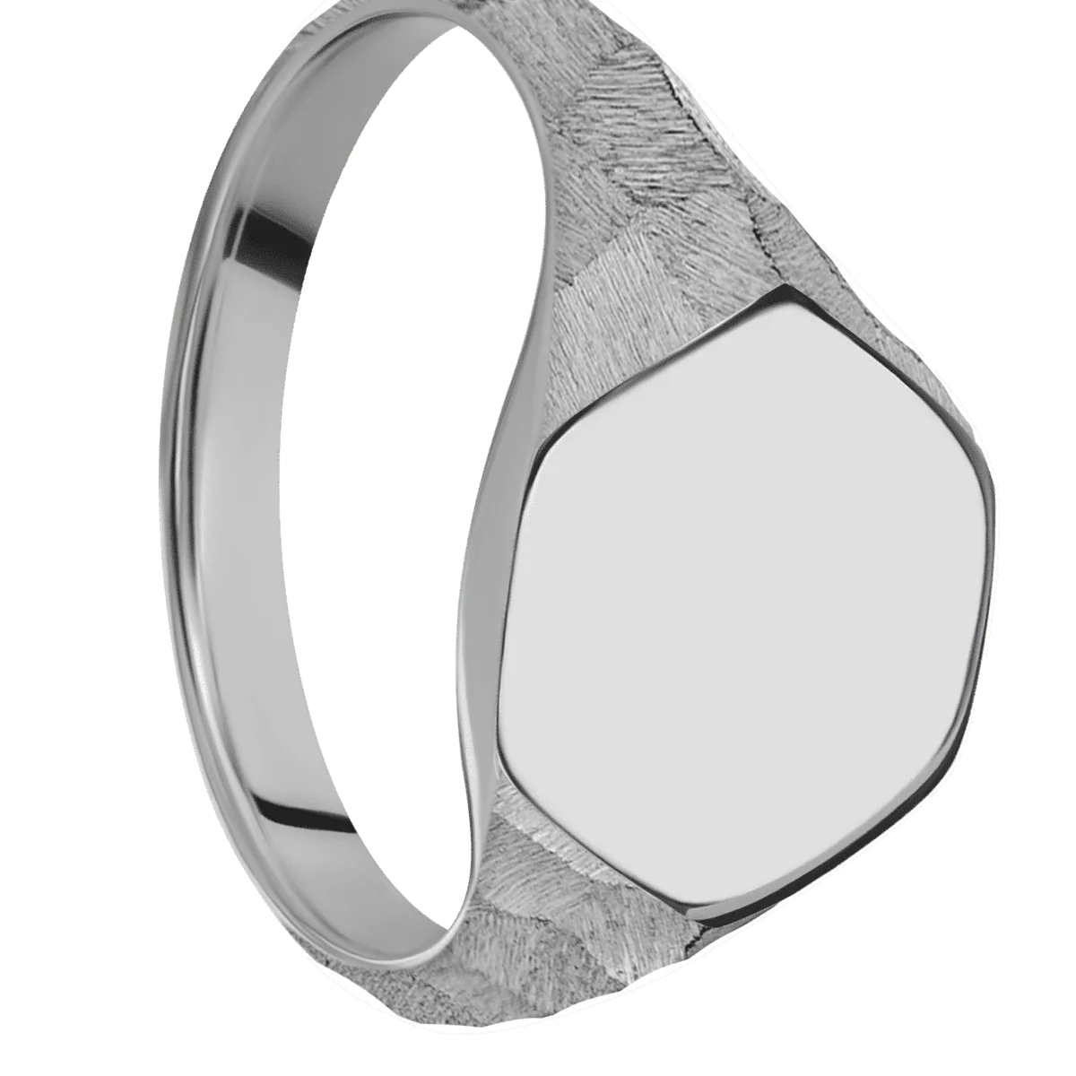 Medium Hexagon signet ring (13.9x12mm) in Titanium, with a Thin style band.