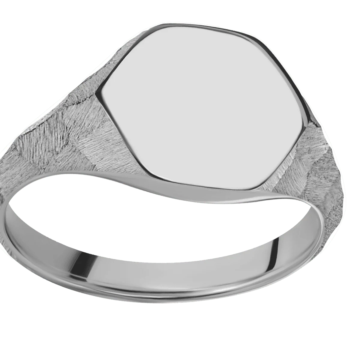 Medium Hexagon signet ring (13.9x12mm) in Titanium, with a Thin style band. - Image 3