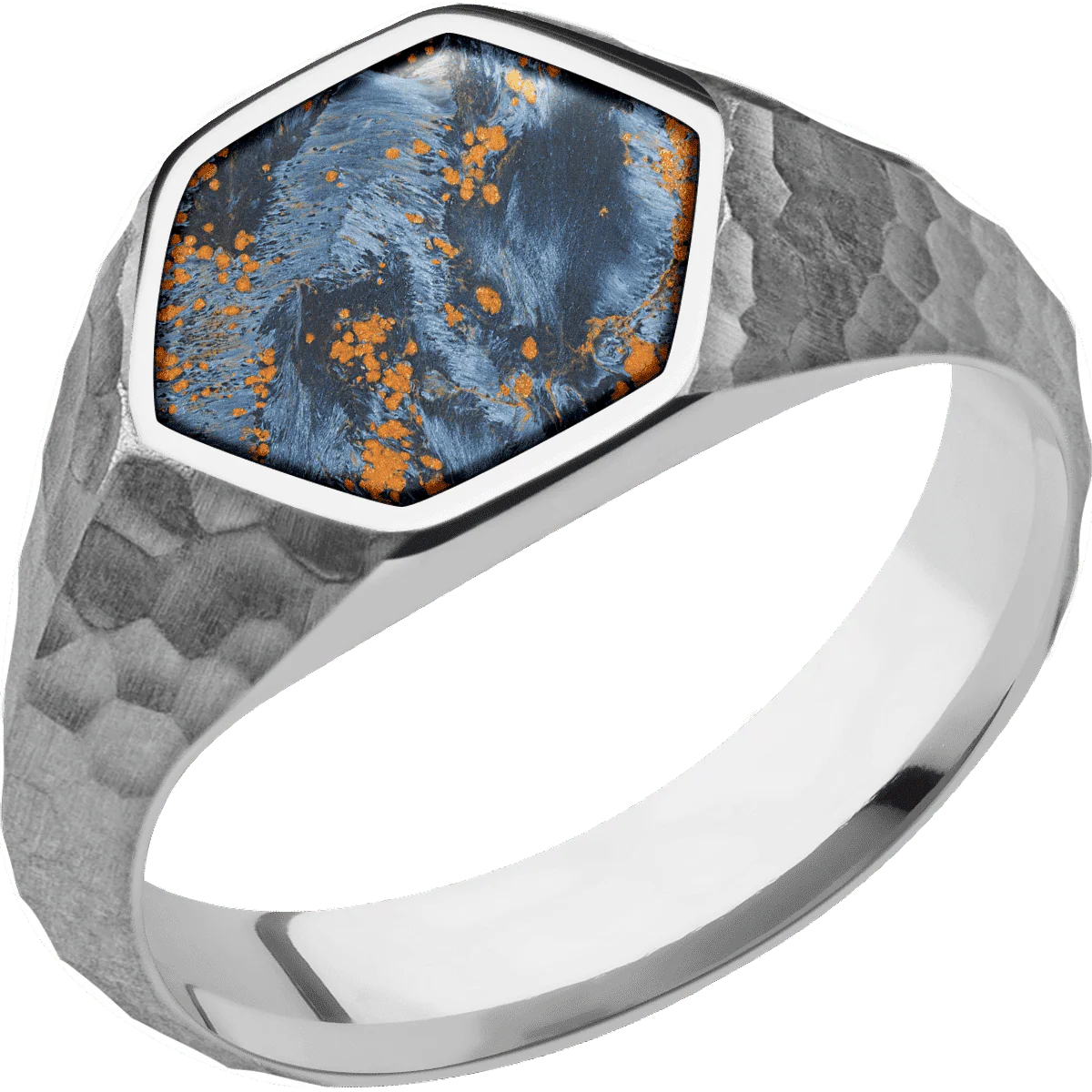 Medium Hexagon signet ring (13.9x12mm) in Titanium, with a Wide style band, a Pietersite inlay. - Image 2