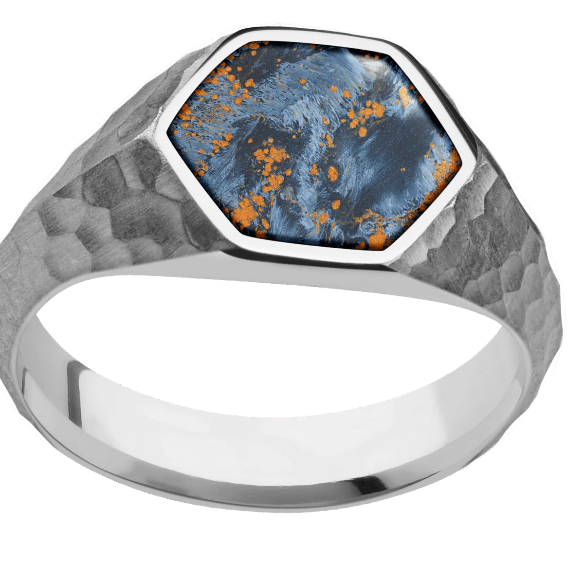 Medium Hexagon signet ring (13.9x12mm) in Titanium, with a Wide style band, a Pietersite inlay. - Image 3